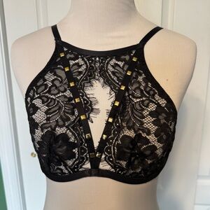 Adore Me Black Lace Bralette with Gold Accents